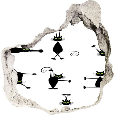 3D wall hole Black cats on a white background