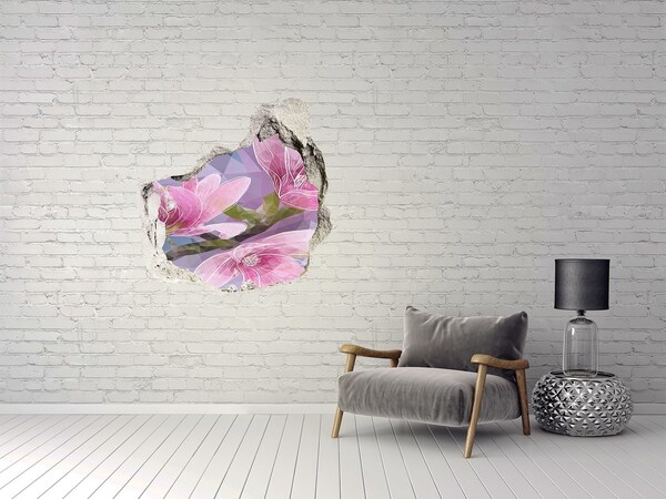Hole wall sticker Magnolia flowers in a hole in the wall