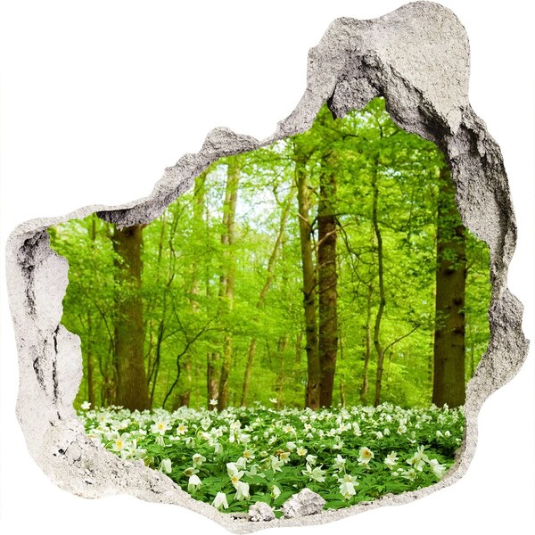 Hole wall sticker A green forest in blooming flowers