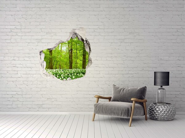Hole wall sticker A green forest in blooming flowers