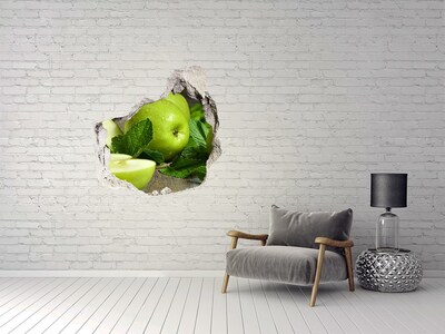 3D wall hole Green apples in the garden