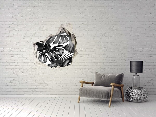 Hole wall sticker Tropical jungle in monochrome