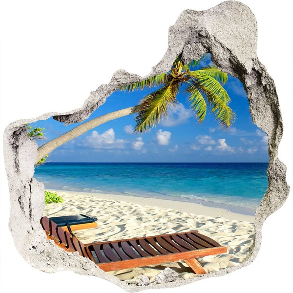 Hole in the wall sticker Tropical beach with a palm tree