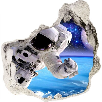 3D wall hole wallpaper Astronaut in space
