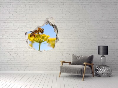 Hole in the wall sticker Bee on a flower