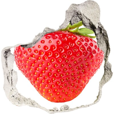 3D wall hole wallpaper Juicy Strawberry Through the Wall