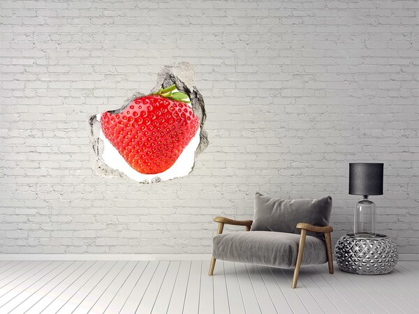 3D wall hole wallpaper Juicy Strawberry Through the Wall