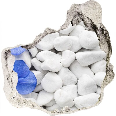Hole in the wall decal Beach pebbles with a blue accent