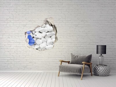 Hole in the wall decal Beach pebbles with a blue accent