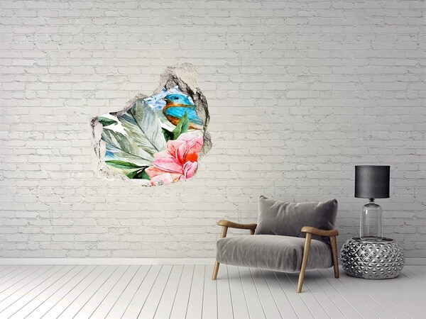 3D wall hole wallpaper Flowers and birds