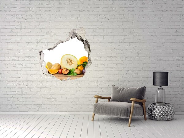 3D wall hole wallpaper Fruit and Vegetables in a Hole in the Wall
