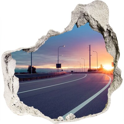 Hole wall sticker Sunset over the road