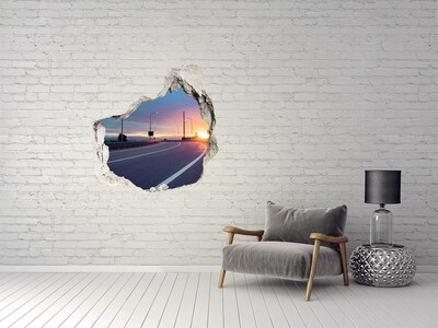 Hole wall sticker Sunset over the road