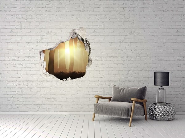 Hole wall sticker Golden morning in the forest