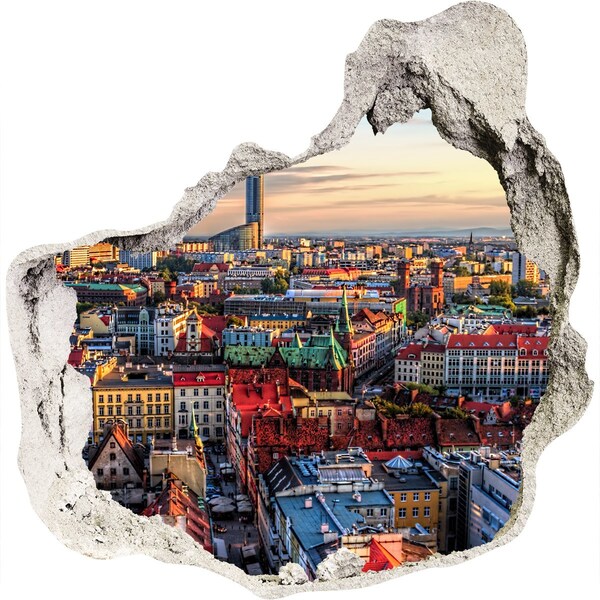 3D wall hole A bird's eye view of the city