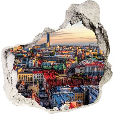 3D wall hole A bird's eye view of the city