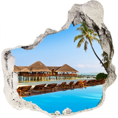 3D wall hole Tropical paradise by the pool