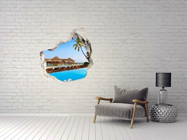 3D wall hole Tropical paradise by the pool