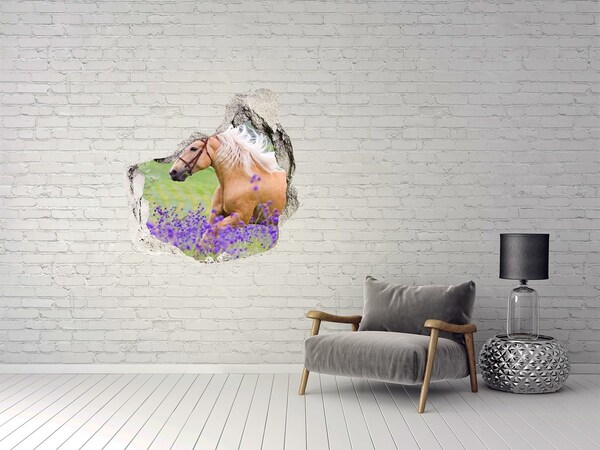 Hole wall sticker Horse in the field of lavender