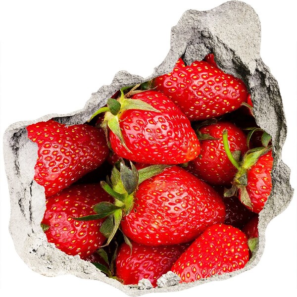 3D wall hole wallpaper Sweet strawberries in concrete