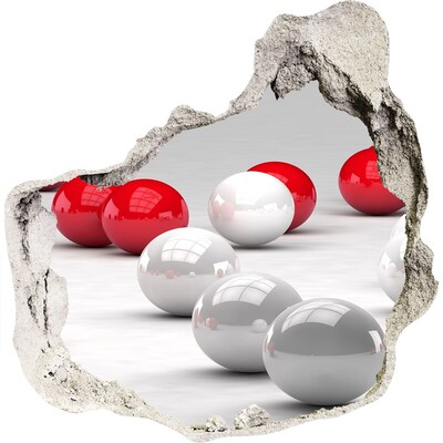 3D wall hole wallpaper Red and white balls