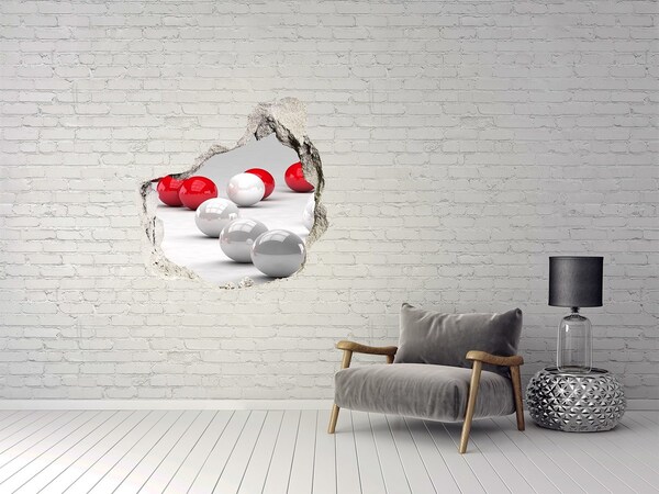 3D wall hole wallpaper Red and white balls