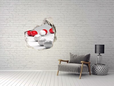 3D wall hole wallpaper Red and white balls