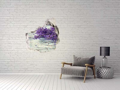 Hole wall sticker Lavender flowers on a wooden background