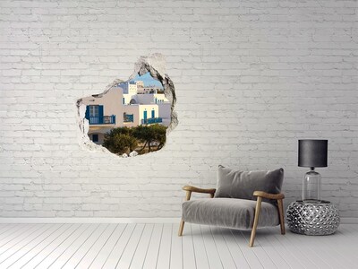 Hole in the wall decal View of white houses with blue windows