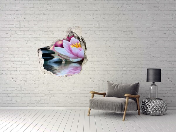 Hole in the wall decal Flowers and stones in a zen garden