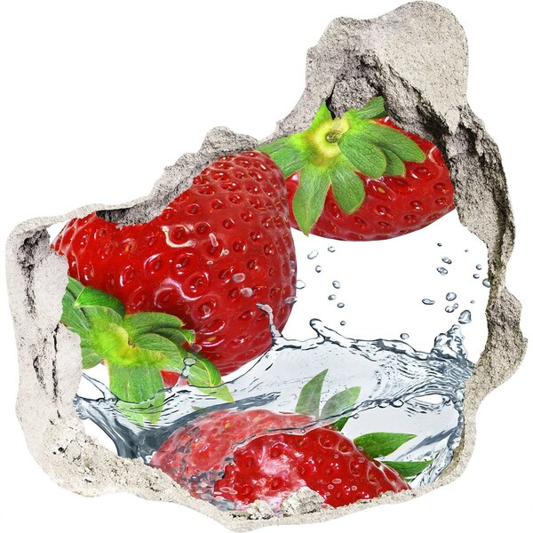 Hole in the wall sticker Juicy strawberries in a water explosion