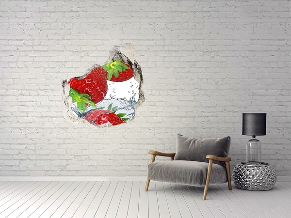 Hole in the wall sticker Juicy strawberries in a water explosion