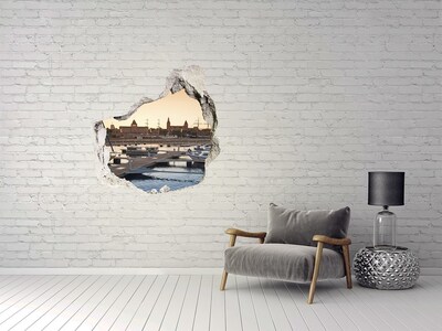 3D wall hole wallpaper The port in the setting sun