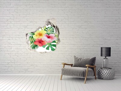 Hole in the wall decal Hawaiian flowers