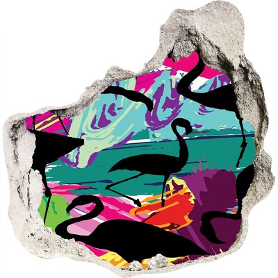 Hole in the wall decal Flamingos on a tropical beach