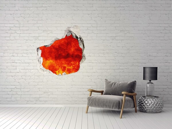 3D wall hole wallpaper Flames