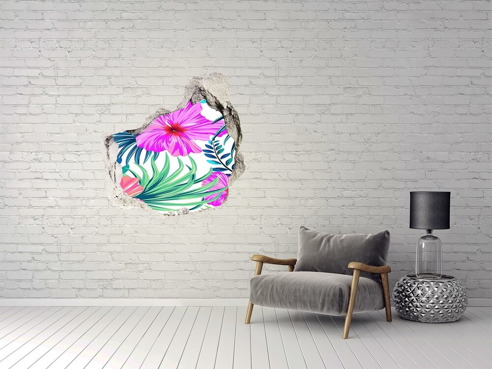 Hole in the wall sticker Hawaiian flowers