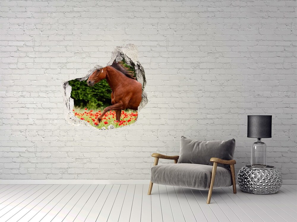 Hole in the wall sticker A horse in the field of poppies