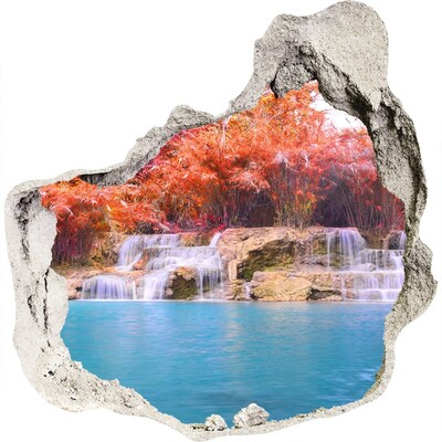 3D wall hole Waterfall among autumn trees