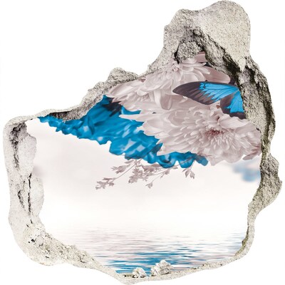 Hole wall sticker Floral landscape with butterflies