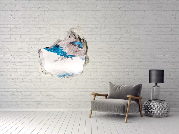 Hole wall sticker Floral landscape with butterflies