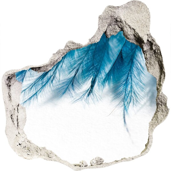 3D wall hole Blue feathers in concrete