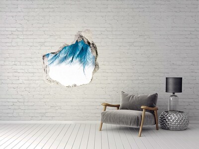 3D wall hole Blue feathers in concrete