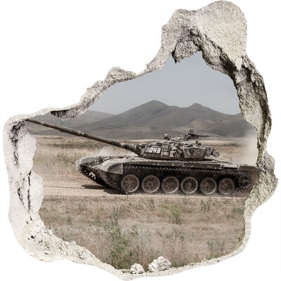 3D wall hole wallpaper Tank in the desert