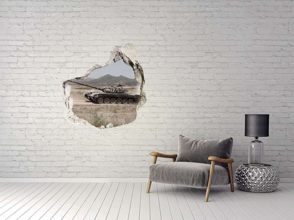 3D wall hole wallpaper Tank in the desert