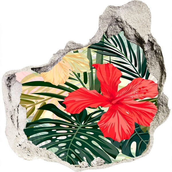 3D wall hole wallpaper Tropical hibiscus garden