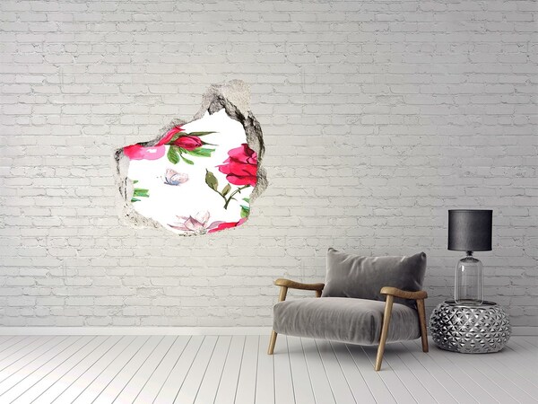 3D wall hole wallpaper A flower paradise behind the wall