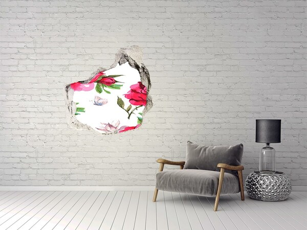 3D wall hole wallpaper Red roses