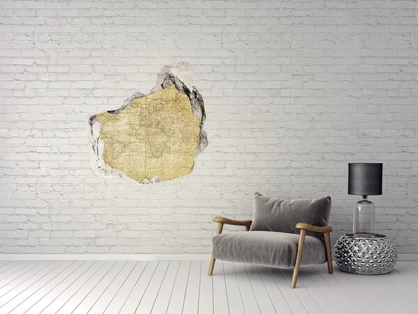 3D wall hole wallpaper Old map of the world