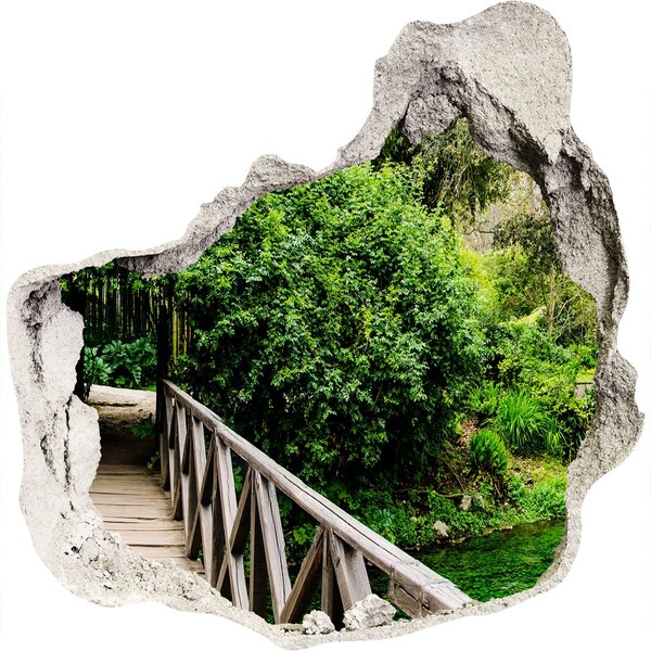 Hole in the wall sticker A green paradise with a wooden bridge